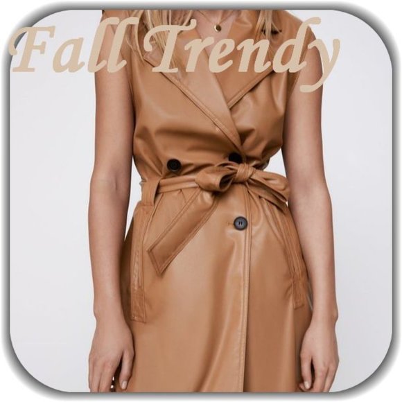 ZARA Faux Leather Lap Coat Double Breast Vid img - Picture 6 of 13